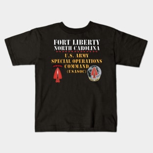 Fort Liberty North Carolina - US Army Special Operations Command (USASOC) - SSI - DUI X 300 Kids T-Shirt